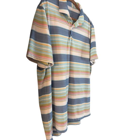 Johnnie-O Mens Erwin Lake Polo Large UPF Stripe PrepFormance Colorful Stretch XL - Picture 2 of 7